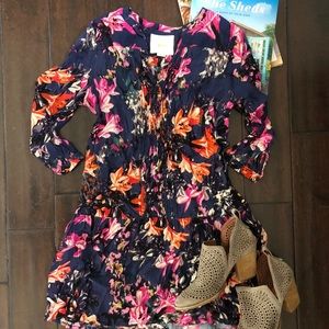 Anthropologie Maeve Navy Blue Floral Mini Dress  M
